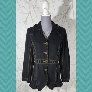 Solola Black Cotton Artsy Ruffle Button Front Blouse